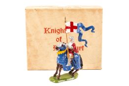 A scarce Britains Knights of Agincourt Series Knight - Knight with Banner (1662). Painted in blue,
