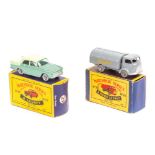 2 Matchbox Lesney vehicles. A Karrier Refuse Collector (38) in blue with grey plastic wheels and ‘