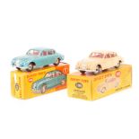 2 Dinky Toys. A 2.5 litre V8 Daimler (146) in metallic light blue with red interior. Plus a Jaguar