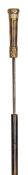 An early 20th century sword cane, slender rectangular section blade, 27”, brass ferrule, darkened