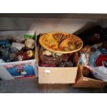 3 BOXES OF POTTERY, ORNAMENTS & GLASSWARE