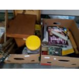 2 BOXES INCLUDING CAMERA TRIPOD, ARTIST PAINT BOXES ETC.