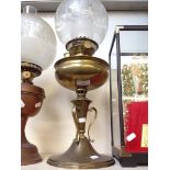 BRASS OIL LAMP WITH GLASS SHADE. 60CM L5