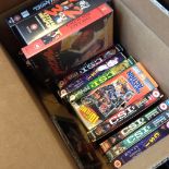 BOX OF CSI DVDs & MISC. VHS CASSETTES