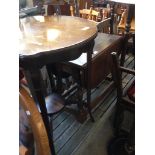 A ROUND TABLE, DROP LEAF AND DEMI LUNE TABLE