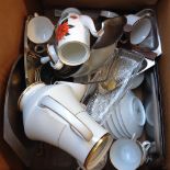 BOX OF NORITAKE POTTERY & GLASS DISHES & STAINLESS STEEL WARE