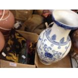 BOX WITH ORIENTAL TEA SET AND GLASS BOTTLES RTO