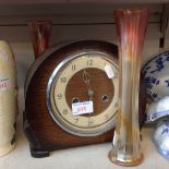 CHIMING MANTEL CLOCK AND PAIR CARNIVAL GLASS VASES F4