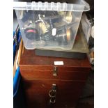 FISHING BOX & BOX OF REELS ETC