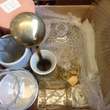 BOX OF GLASSWARE & POTTERY