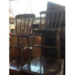 A PAIR OF PAINTED KITCHEN CHAIRS AND A TABLE