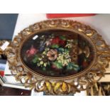 FLORAL OIL IN ORNATE FRAME. L48CM G3