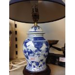 CHINESE STYLE BLUE AND WHITE TABLE LAMP. H40CM E5