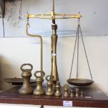 BRASS BALANCE SCALES WITH WEIGHTS. H72CM J5