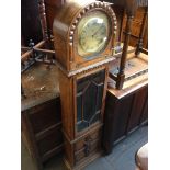 DOMED OAK GRANDDAUGHTER CLOCK WITH CONVERTD MOVEMENT. H150CM