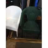 WHITE WOVEN CHAIR AND GREEN WOVEN CHAIR