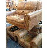 A 3 PIECE BROWN LEATHER SUITE