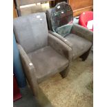 PAIR GREY SUEDE ARMCHAIRS