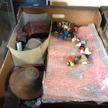 BOX OF METALWARE, TOY FIGURES ETC. M1