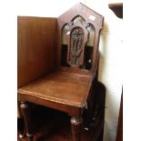 CARVED OAK HALL CHAIR