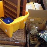 BOX WITH LAMP AND CLOCK, BOXED TEA SET, PICNIC SET AND PLASTIC TUB T