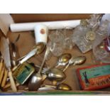 BOX WITH PLATED CUTLERY, CRUET SET ETC. RTO