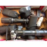 BOX OF CAMERAS AND LENSES LTI