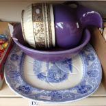 JUG AND BOWL, JARDINIERE AND BLUE PLATTER D2