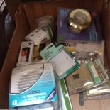 A BOX OF ELECTRICAL, LIGHTING ACCESSORIES