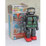 Hong Kong "Super Moon Explorer" plastic robot with box. CONDITION REPORT - bad battery corrosion,