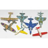 7 Dinky Toys aeroplanes comprising Hawker Siddeley 125 723, Spitfire MKII 719, Harrier GR MKI 722,