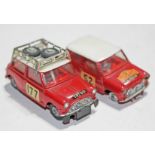 2 Corgi Toys Mini-Cooper S Monte Carlo Rally in red, 52 missing 3 tyres.