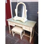 WHITE DRESSING TABLE WITH MIRROR AND STOOL