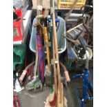 BUNDLES OF GARDEN TOOLS AND BUNDLES OF BRUSHES AND MISC. ITEMS