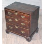 A Georgian & later oak chest of three drawers of small proportions, width 66.5cm, depth 45cm &