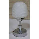 An Art Deco chrome table lamp with glass shade, height 31cm. CONDITION REPORT - minor dent to base