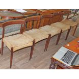 A set of five Danish teak chairs with woven seats designed by Arne Hovmand-Olsen for Mogens Kold