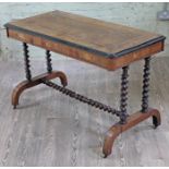 A Victorian marquetry inlaid and ebonised rosewood library table with twist legs and stretcher,