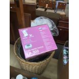 WICKER BASKET OF MISC. CARD PHOTO PRINTER