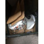 BOX INCLUDING PLACE MATS, TABLE LAMP, POTTERY BOWL