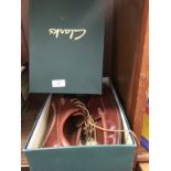 BOXED PAIR OF SIZE 12 CLARKS BROWN GENTS SHOES