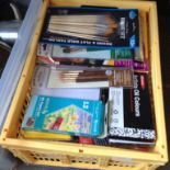 CRATE OF CDS AND ARTISTS REQUISITES T4