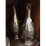 PAIR ORIENTAL BRASS VASES. H31CM