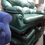 A GREEN LEATHER 3 PIECE SUITE