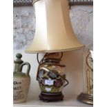 POTTERY TABLE LAMP AND SHADE. H50CM K5