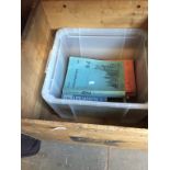 WOODEN CRATE CONTAINING BOX OF BOOKS