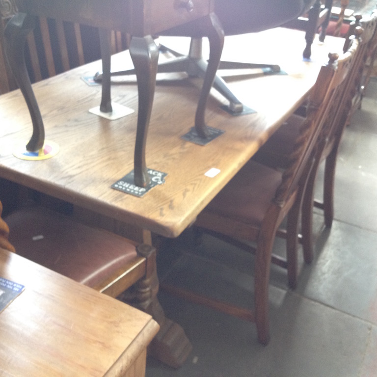 OAK REFECTORY TABLE AND SIX TWIST BACK CHAIRS