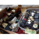 LARGE BOX OF WATCHES AND PORTABLE CLOCKS ETC. C