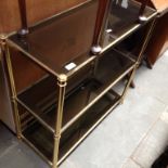 A GLASS AND BRASS 3 TIER STAND H81CM W80CM D33CM