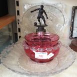 THREE PIECES GLASS AND FOOTBALL TROPHY J4